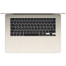 Apple MacBook Air M4 15.3 inç altın renkli laptop, üstten açıyla klavye ve geniş trackpad detaylarıyla