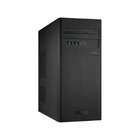 Asus D340MC-I59400002T siyah masaüstü bilgisayar kasası, ön panel bağlantı noktalarıyla birlikte