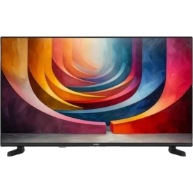 Vestel 40FT9740 Full HD FHD LED televizyon, renkli soyut ekran ve siyah çerçeveyle önden görünüm