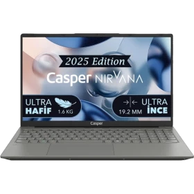 Casper Nirvana X600.7430-8V00R-G-F gri iş ve ofis laptopu, açık ekran görünümü ve klavye tasarımı