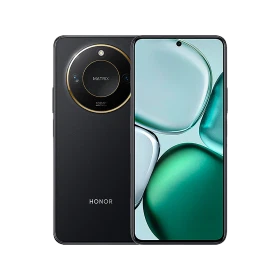 Honor X9C Smart siyah akıllı telefonun ön ekranı ve dairesel kamera modüllü arka yüzü, vitrin görünüm