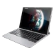 Lenovo Miix 2 10 inç gümüş tablet, klavye takılı iş ve ofis kullanımına uygun açıdan gösterim.