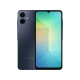 Samsung Galaxy A06 siyah akıllı telefon, ön ekran ve çift arka kamera tasarımıyla vitrinde görünüyor