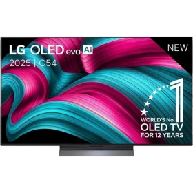 LG OLED77C54LA Ultra HD 4K OLED televizyon, canlı renkli soyut arka planlı vitrin ekran görünümü