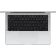 Apple MacBook Pro M4 10CPU 10GPU 14.2 inç gümüş laptop, üstten görünüm klavye ve geniş trackpad detayı