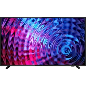 Philips 43PFS5503 Full HD LED TV, siyah kasa üzerinde canlı renkli soyut ekran görüntüsü