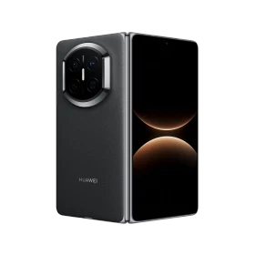 Huawei Mate X7 siyah akıllı telefon, katlanabilir tasarım ve büyük ekran ile arka çoklu kamera modülüyle görünüm