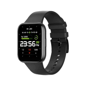 Xiaomi Heyplus W2103 siyah akıllı saat, dijital ekranı ve ayarlanabilir silikon kayışıyla önden görünür