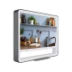 Vestel 24HA9520G HD Ready LED TV, beyaz çerçeveli; ekranda mutfak rafları ve dekoratif eşyalar gösteriliyor