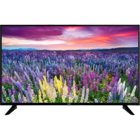 Vestel 43UD8470 Ultra HD 4K LED televizyon, siyah çerçeveli ekranında renkli çiçek tarlası manzarası