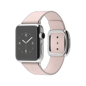 Apple Watch 38 mm gümüş paslanmaz çelik kasa ve açık pembe modern tokalı kayışlı akıllı saat