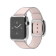 Apple Watch 38 mm gümüş paslanmaz çelik kasa ve açık pembe modern tokalı kayışlı akıllı saat