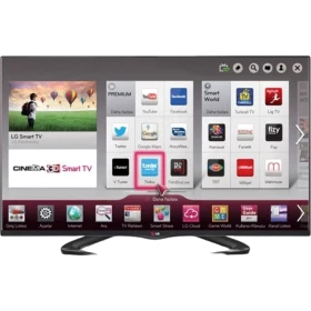LG 42LA660S Full HD LED televizyon ekranında Smart TV menüsü; vitrin görseli, genel renk.