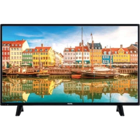Vestel 43FD5000 Full HD LED televizyon, liman manzarası gösteren siyah ekranlı TV