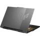 Asus TUF Gaming F15 FX507ZC4-HN081W03 siyah oyuncu laptop, yan hava çıkışları ve logo vurgusu görünür.