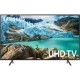 Samsung 55RU7105 Ultra HD 4K LED televizyon; buzul dağ manzaralı ekran, genel siyah renkli TV.