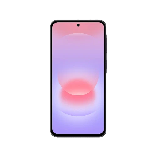 Samsung Galaxy A37 5G antrasit akıllı telefon, ince çerçeveli ekran ve ön kamera deliğiyle önden görünüm