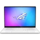 Asus ROG Zephyrus G16 GU605CR-QR204 beyaz oyuncu laptop; önde klavye ve ROG ekran görünümü