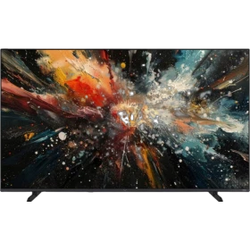 Vestel 55QT9850 Ultra HD 4K QLED televizyon, siyah çerçeveli ekranında soyut renkli görüntü