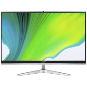 Acer Aspire C24-1650 masaüstü bilgisayar, siyah çerçevesi ve gümüş renkli ayak tasarımıyla önden görünüm
