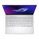 Asus ROG Zephyrus G14 GA403UH-QS038 gümüş ultrabook laptop, mor-mavi arka plan ekran ve açık klavye görünümü