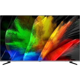 Vestel 70QA9700 Ultra HD 4K QLED televizyon, canlı renkli soyut görüntüyle siyah ekranda önden görünüm