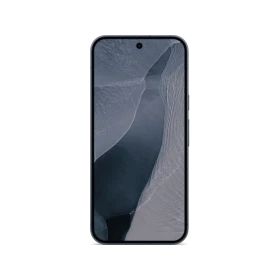 Google Pixel 11 Pro XL siyah akıllı telefonun önden görünümü, ekranında koyu tonlu duvar kâğıdıyla birlikte.