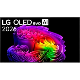 LG OLED83G64LW Ultra HD 4K OLED TV ekranında evo AI yazısı ve canlı renkli görseller, genel renk.