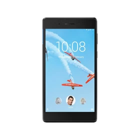 Lenovo TAB 7 Essential TB-7304F 16 GB siyah tablet, ana ekranında saat ve bildirim görünüyor