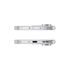 Oppo Reno 15 Mini beyaz akıllı telefonun yan profilden görünümü, bağlantı portları ve kamera çıkıntısı