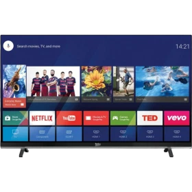 Beko B55L 9682 5AS Ultra HD 4K TV, siyah çerçeveli geniş ekran ve akıllı TV arayüzü