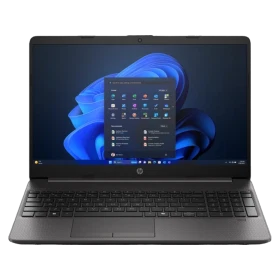 HP 250R G9 9B9X2EA koyu gri iş ve ofis laptopu; açık mavi Windows ekranlı vitrin görünümü