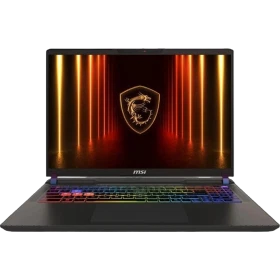 MSI Vector 16 HX AI A2XWIG-090XTR koyu gri oyuncu laptop, RGB klavye ve ekran ışıkları ile önden görünüm