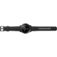 Samsung Galaxy Watch 42mm siyah akıllı saat, siyah kordonu ve yuvarlak ekranıyla yatay konumda