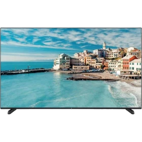 SEG 65SBU740 Ultra HD 4K LED TV, turkuaz deniz ve sahil kasabası manzarasını ekranda gösteriyor