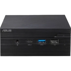 Asus Mini PC PN60-BR00I3 siyah masaüstü bilgisayarın ön paneli ve bağlantı portları