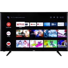 Vestel 43UA9500 Ultra HD 4K LED televizyon, siyah çerçeveli ekranında akıllı TV menüsüyleprovidername