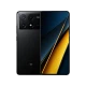 Siyah Poco X6 Pro akıllı telefon, ön ekranı ve büyük çoklu arka kamera modülüyle önden ve arkadan görünüm