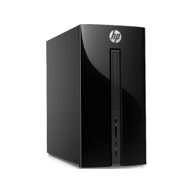 HP 460-p205nt 4XC08EA siyah masaüstü bilgisayar kasası, ön paneli ve bağlantı noktalarıyla