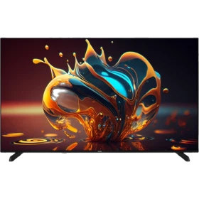 Vestel 50U9530 Ultra HD 4K LED televizyon, ince çerçeveli siyah tasarım ve renkli ekranıyla önden görünüm