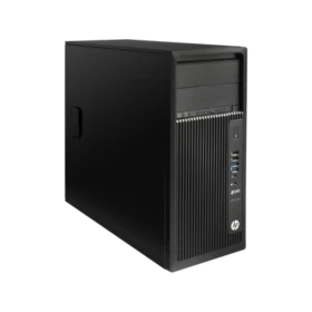 HP Z240 1WV49EA siyah masaüstü bilgisayar kasasının önden ve yandan görünümü