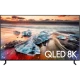 Samsung 65Q900R Ultra HD 8K QLED TV ekranda QLED 8K yazısı ve deniz manzarası gösteriyor, genel renkli