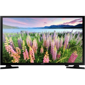 Samsung 49J5200 Full HD FHD LED televizyon; çiçekli manzara ekran görüntüsüyle vitrin görseli, genel siyah renk