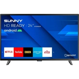 Sunny SN24LEDE6681 HD Ready 24 inç Android Smart TV, siyah çerçeveli ekran ve ayaklarıyla önden görünüm