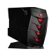 MSI Aegis 3 8RC-029XTR siyah masaüstü bilgisayar, kırmızı aydınlatmalı agresif kasa tasarımıyla önden görünüyor.