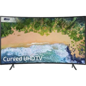 Samsung 49NU7300 Ultra HD 4K LED TV, kavisli ekran ve UHD görüntü içeriği ile vitrin görünümü