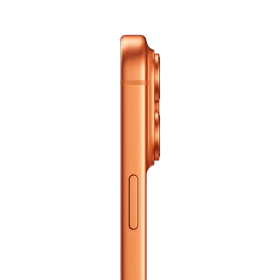 Turuncu Apple iPhone 17 Pro akıllı telefonun yandan görünümü, düz çerçeve ve arka kamera çıkıntısı