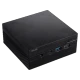 Asus Mini PC PN60-BR00I3 siyah masaüstü bilgisayarın kompakt kasası ve ön panel bağlantıları