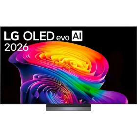 LG OLED77C64LA Ultra HD 4K televizyon; evo AI yazıları ve renkli OLED ekran görseliyle vitrin tanıtımı