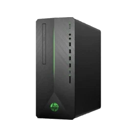 HP 790-0019NT 4JR58EA siyah masaüstü bilgisayar kasası, ön paneli ve bağlantı girişleriyle önden görünüyor